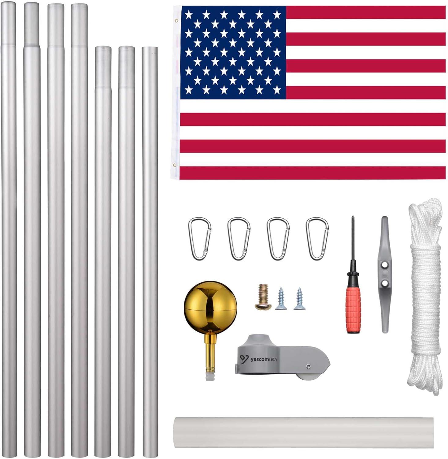 Yescom 25' Upgraded Sectional Aluminum Flagpole Silver