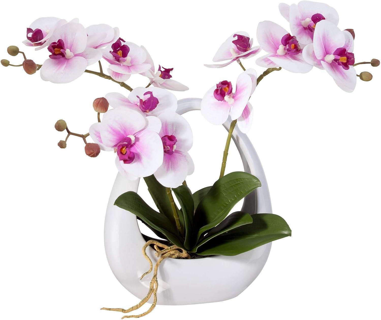 Pink and White Faux Phalaenopsis Orchid in White Pot