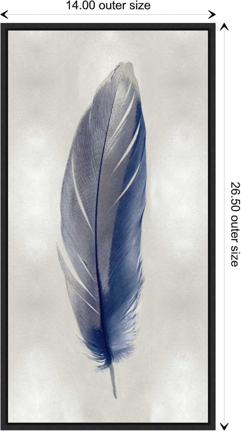 Amanti Art Blue Feather on Silver II by Julia Bosco Canvas Wall Art Print Framed 14-in. x 27-in. in Sylvie Black