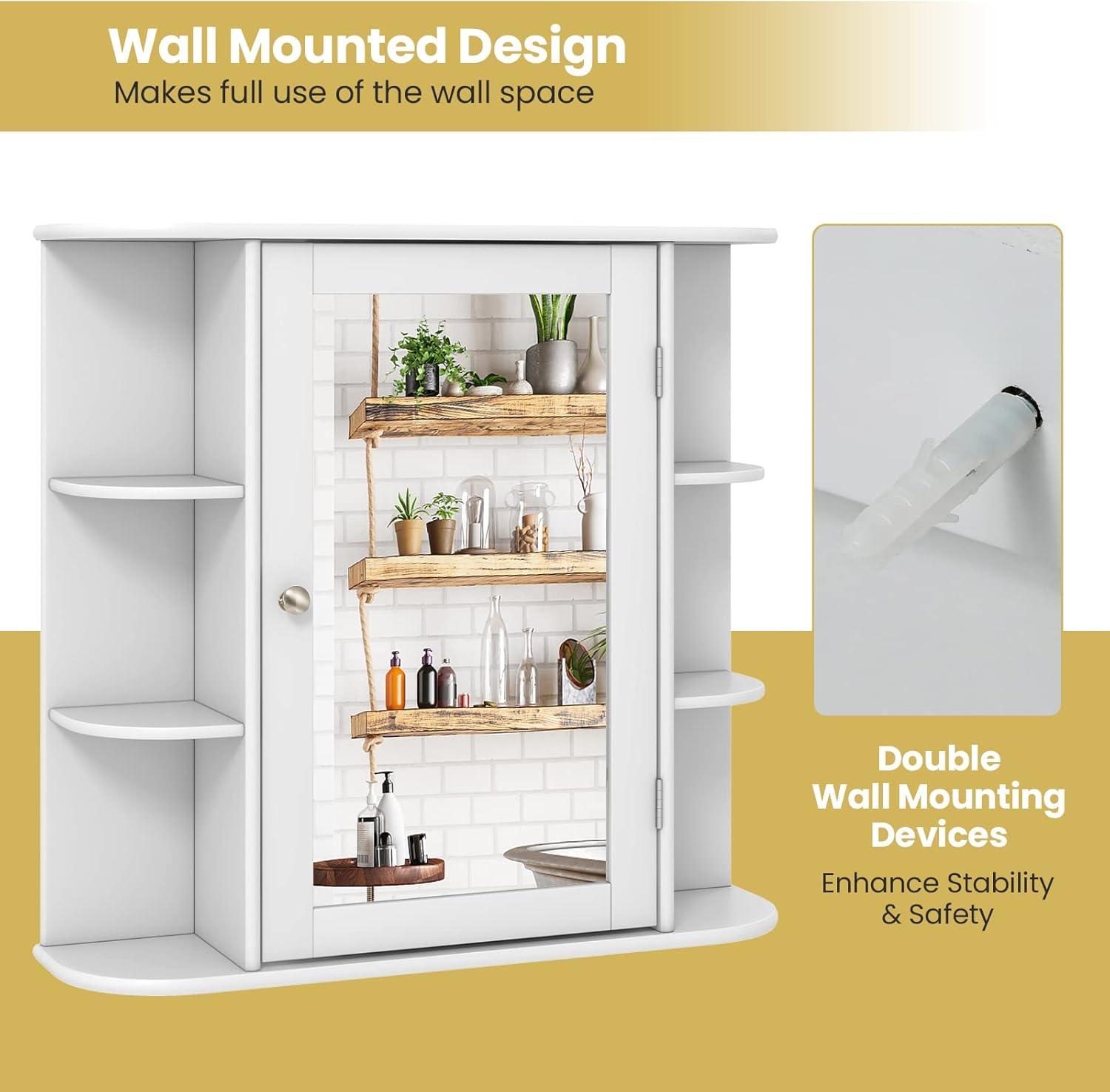 Gymax Bathroom White finish Multipurpose Mount Wall Surface Storage Cabinet Mirror