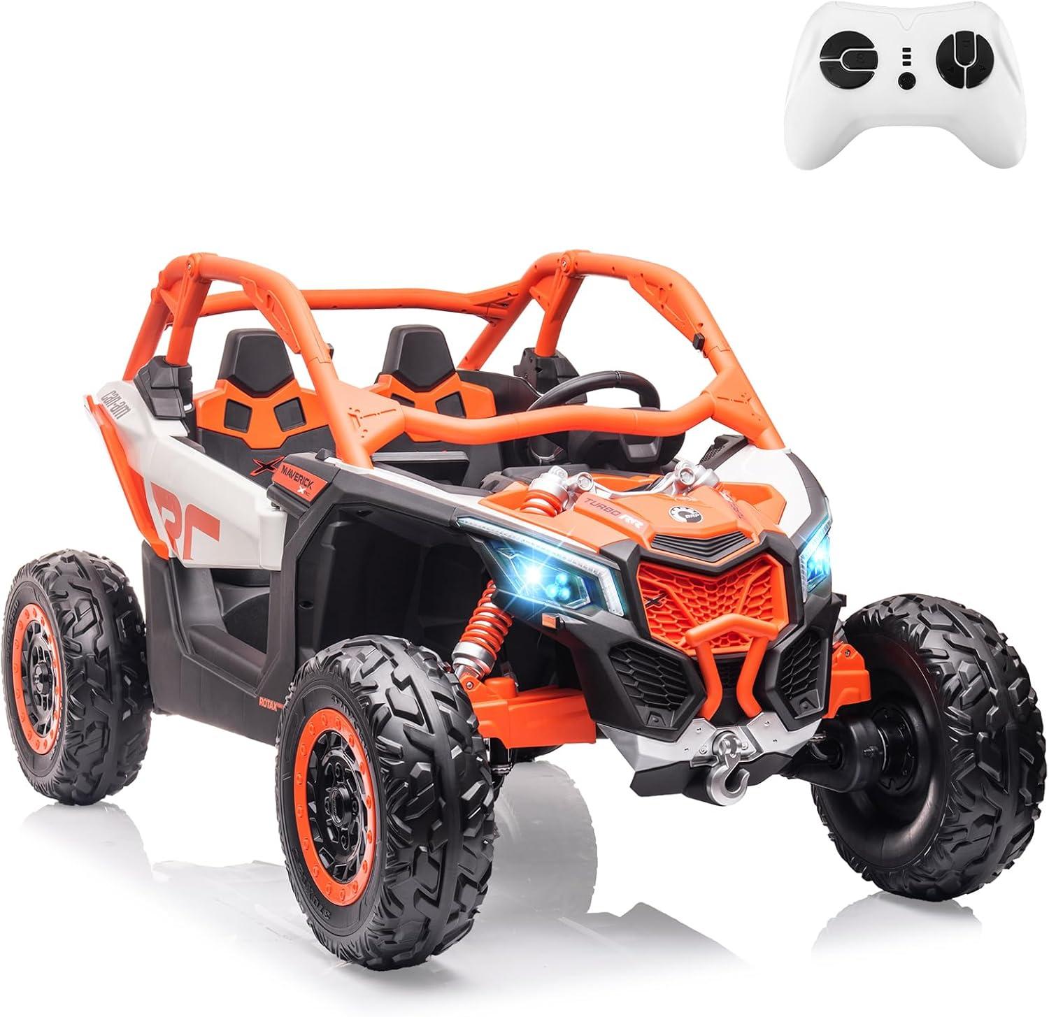 NITIVINK 2 Seater Ride on UTV Car, Licensed Can-Am Electric Off-Road Car, 4WD Kids Truck w/Remote Control, 2 * 24V 7AH Batteries, 4 * 200W Motor, Orange