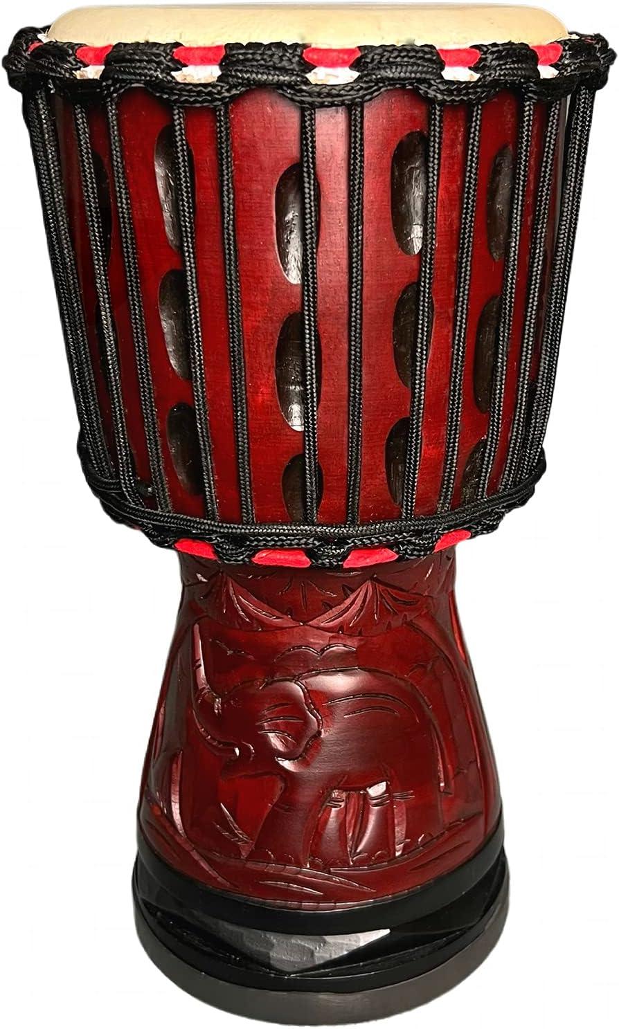 Djembe Drum 8'' Pure Handmade Solid Wood Deep Carving,Percussion, From West African Style Tambourine, Bongo