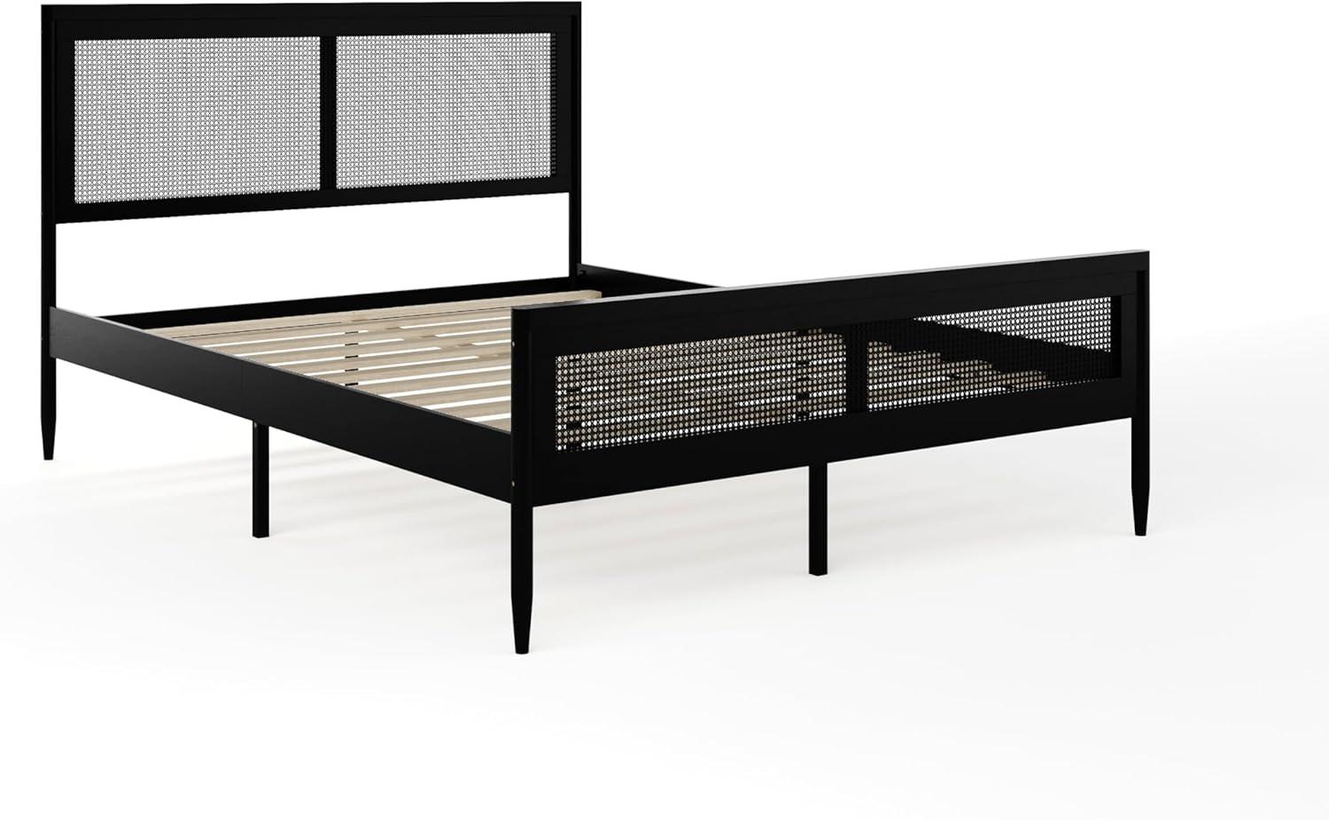 Martha Stewart Jax Wooden Platform Bed With Rattan Inset Headboard And Footboard