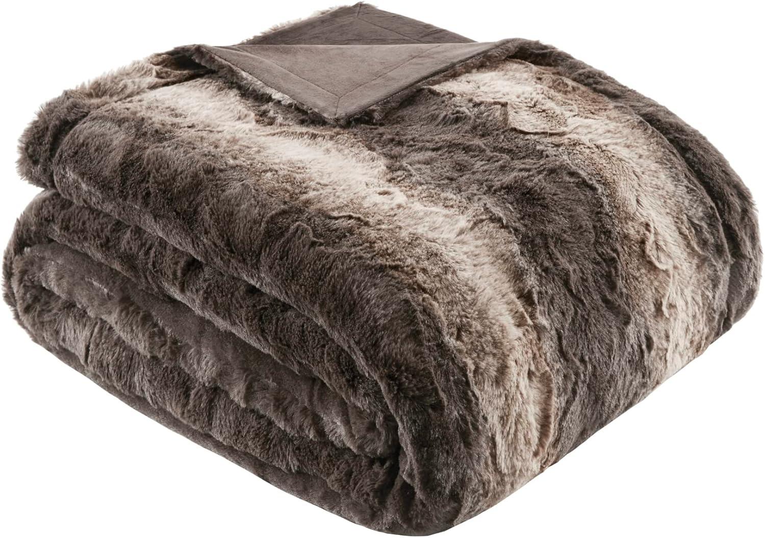 Twin Brown Faux Fur Reversible Throw Blanket