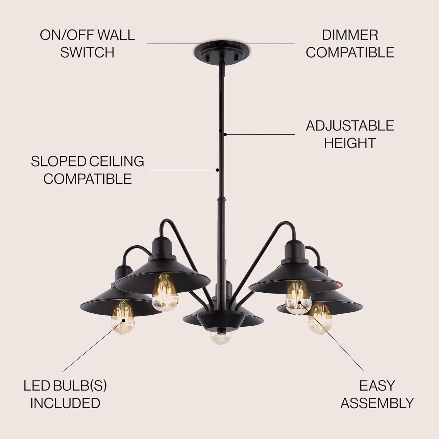 Cole 27" 5-Light Metal Farmhouse Industrial LED Pendant, Oil Rubbed Bronze