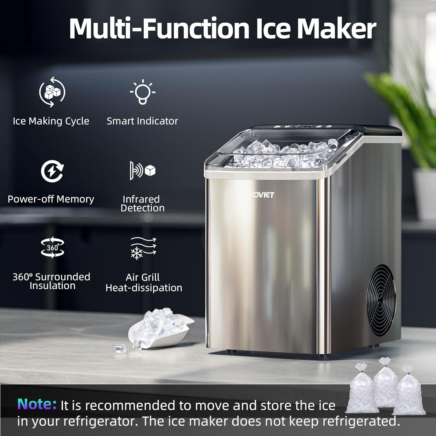 Nugget Ice Maker Countertop, 40lbs/24H Tooth-Friendly Soft Chewable Pebble Ice Machine, Self-Cleaning with Drainpipe, Crushed Pellet Ice Makers for Home Kitchen Party, Stainless Steel