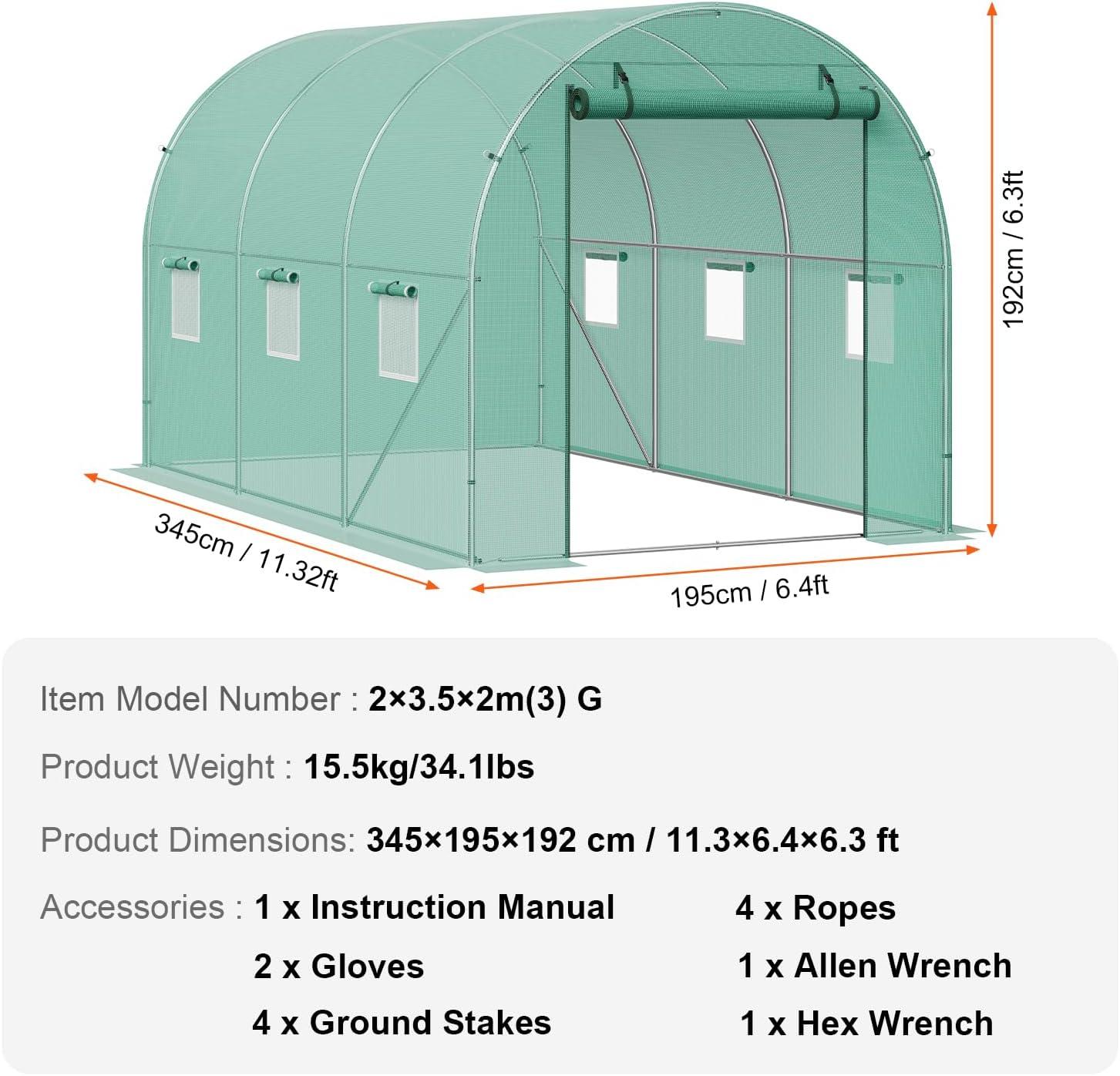 Large Green Walk-In Tunnel Greenhouse with Galvanized Steel Frame