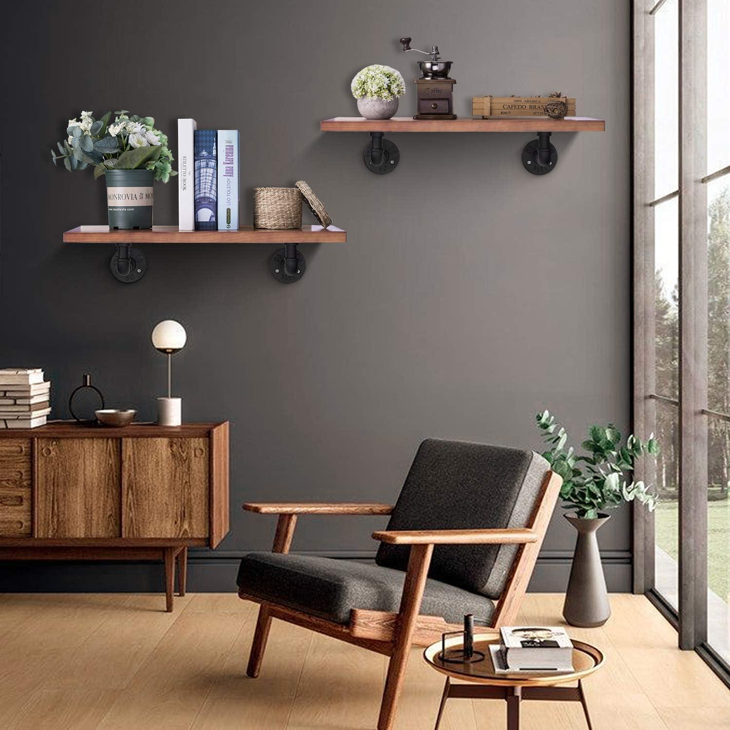 6 Pack Industrial DIY Wall Mount Pipe Shelving Brackets, Vintage Black Iron Rustic Home Shelf