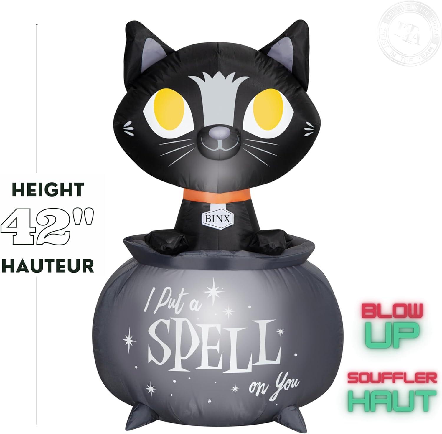 Gemmy Industries 3.5 Foot Hocus Pocus Binx in Cauldron Light Up Halloween Inflatable Lawn Decoration