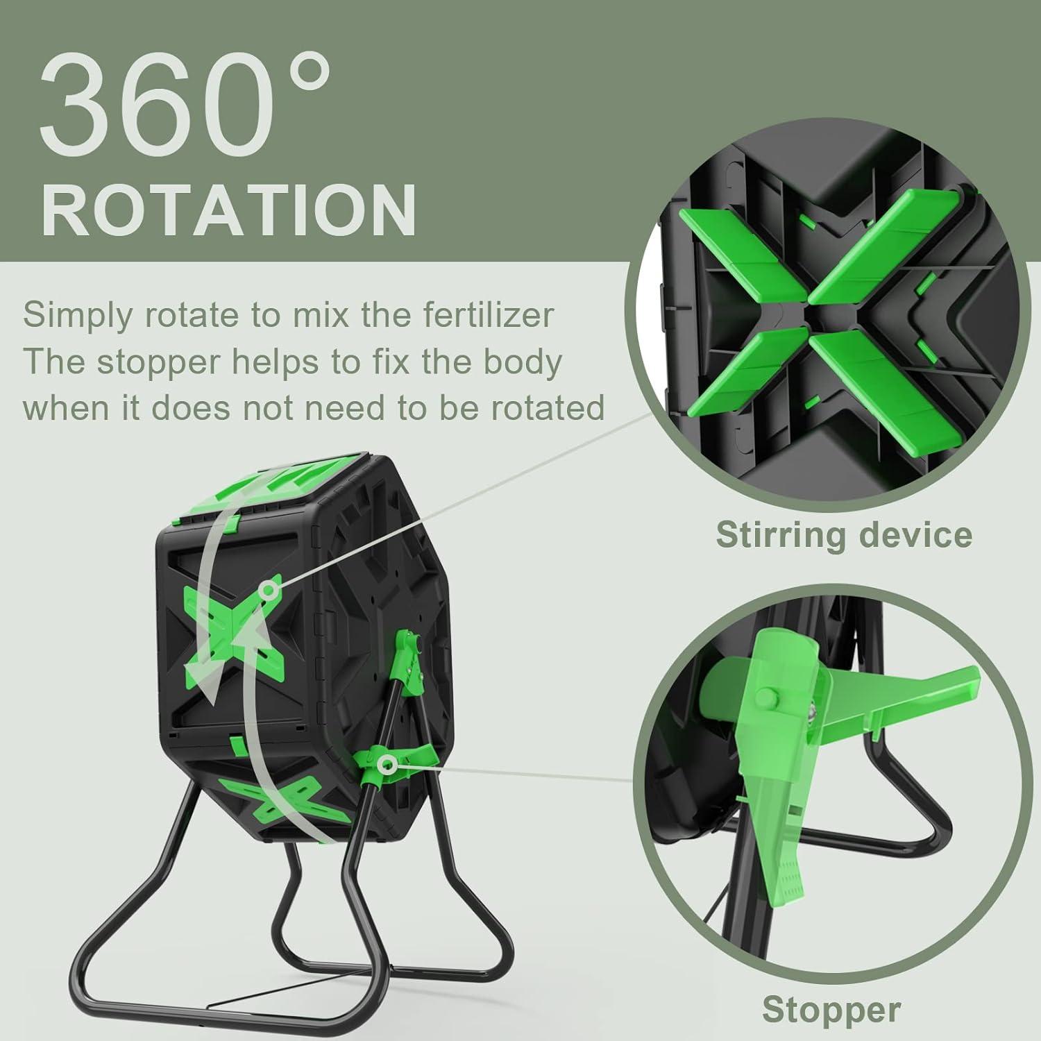 Hexagonal Black and Green Lightweight Tumbling Compost Bin 18.5 Gallon