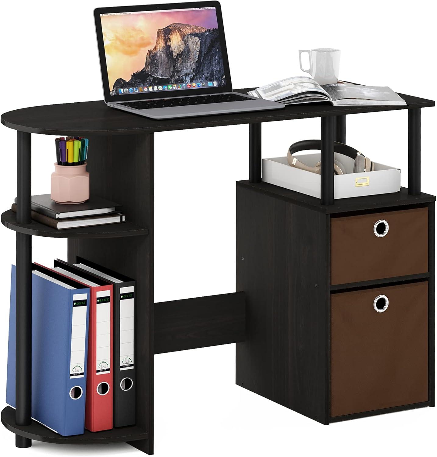 Espresso Composite Wood Study Desk with Drawer and Shelves