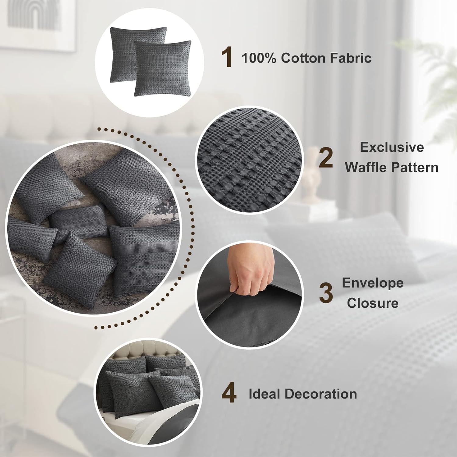 XXZH 100% Cotton Waffle Weave Euro Sham Covers, 2 Pack 26" x 26" Pillow Covers for Elegant Home Decorative, No Insert, Decorative Euro Throw Pillow Covers for Bed Couch Sofa, Oatmeal