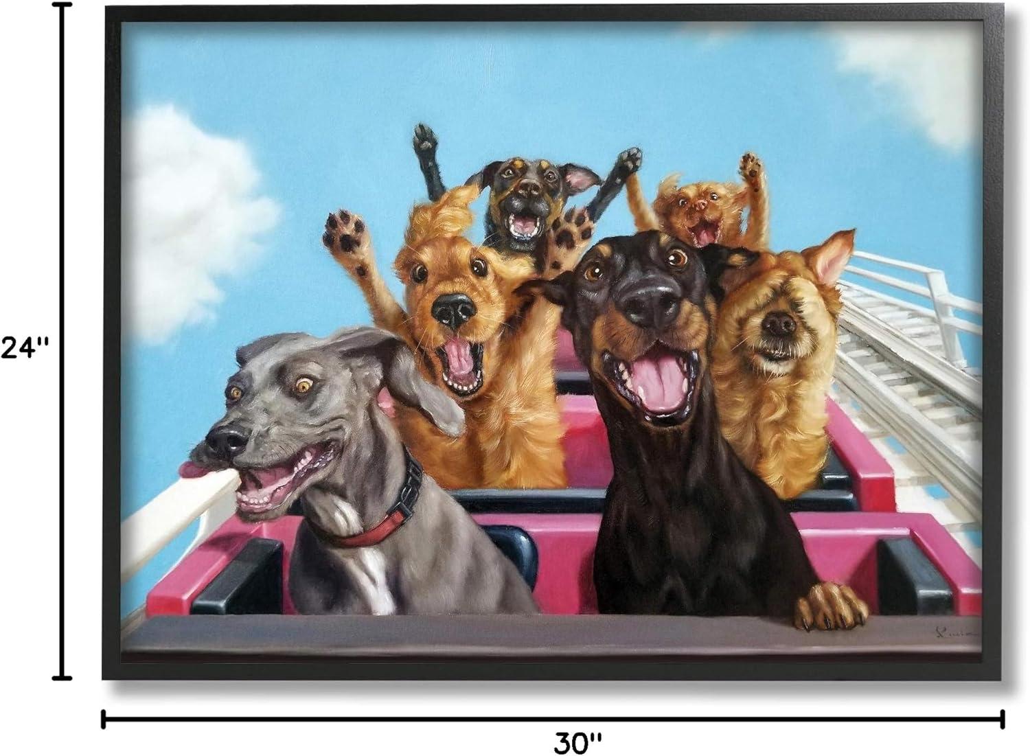 Stupell Industries Dogs Riding Roller Coaster Funny Amusement Park Animals & Insects Painting Black Framed Art Print Wall Art, 24 x 30