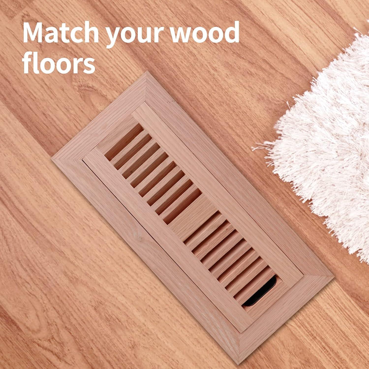 Hardwood White Oak Floor Register, Flush Mount with Frame, 4x10 Inch, Unfinished