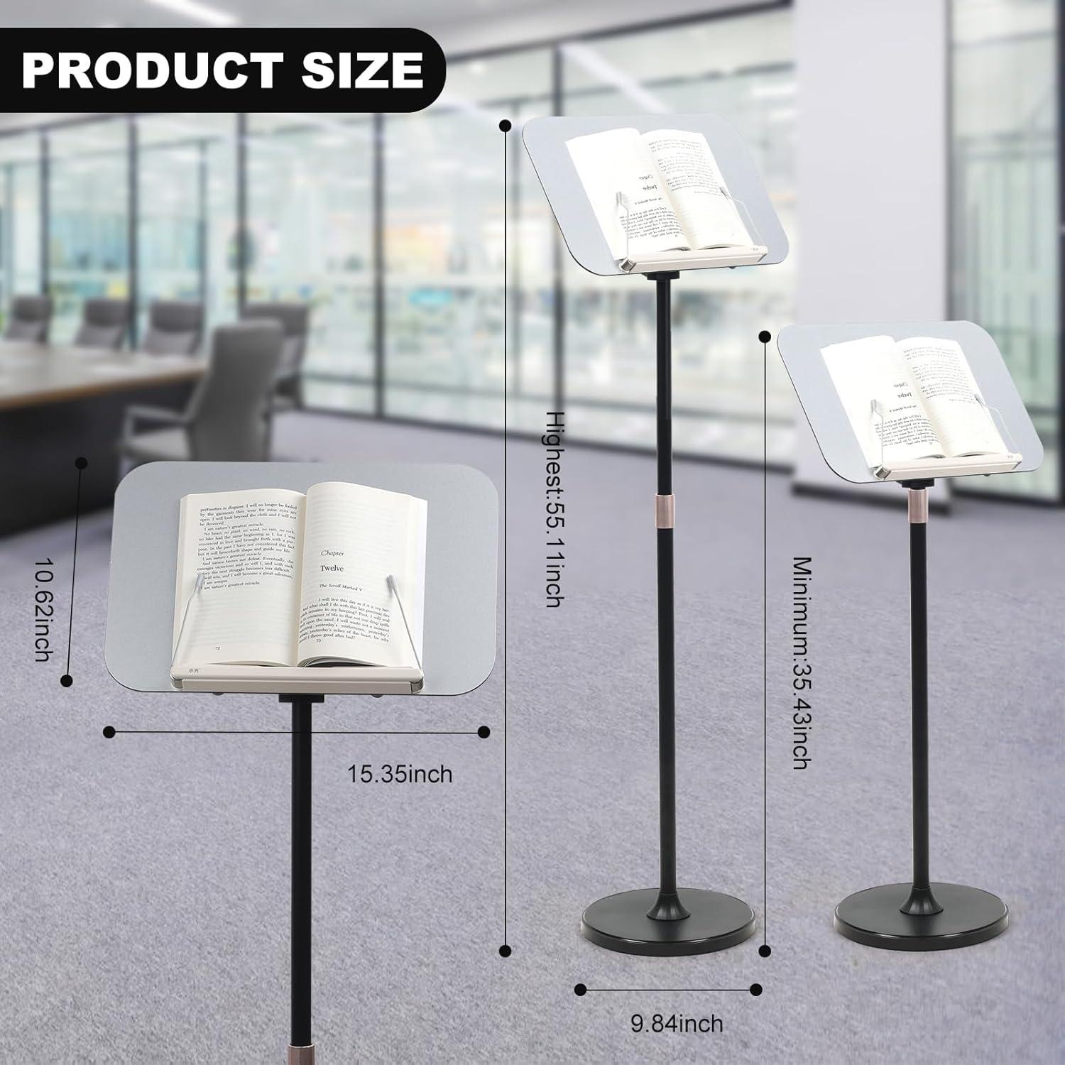 Portable Floor Lectern Podium Stand for Speech, Presentation, with Black Stand, Gray Board and Adjustable Height for Laptop, Book or Sheet Music