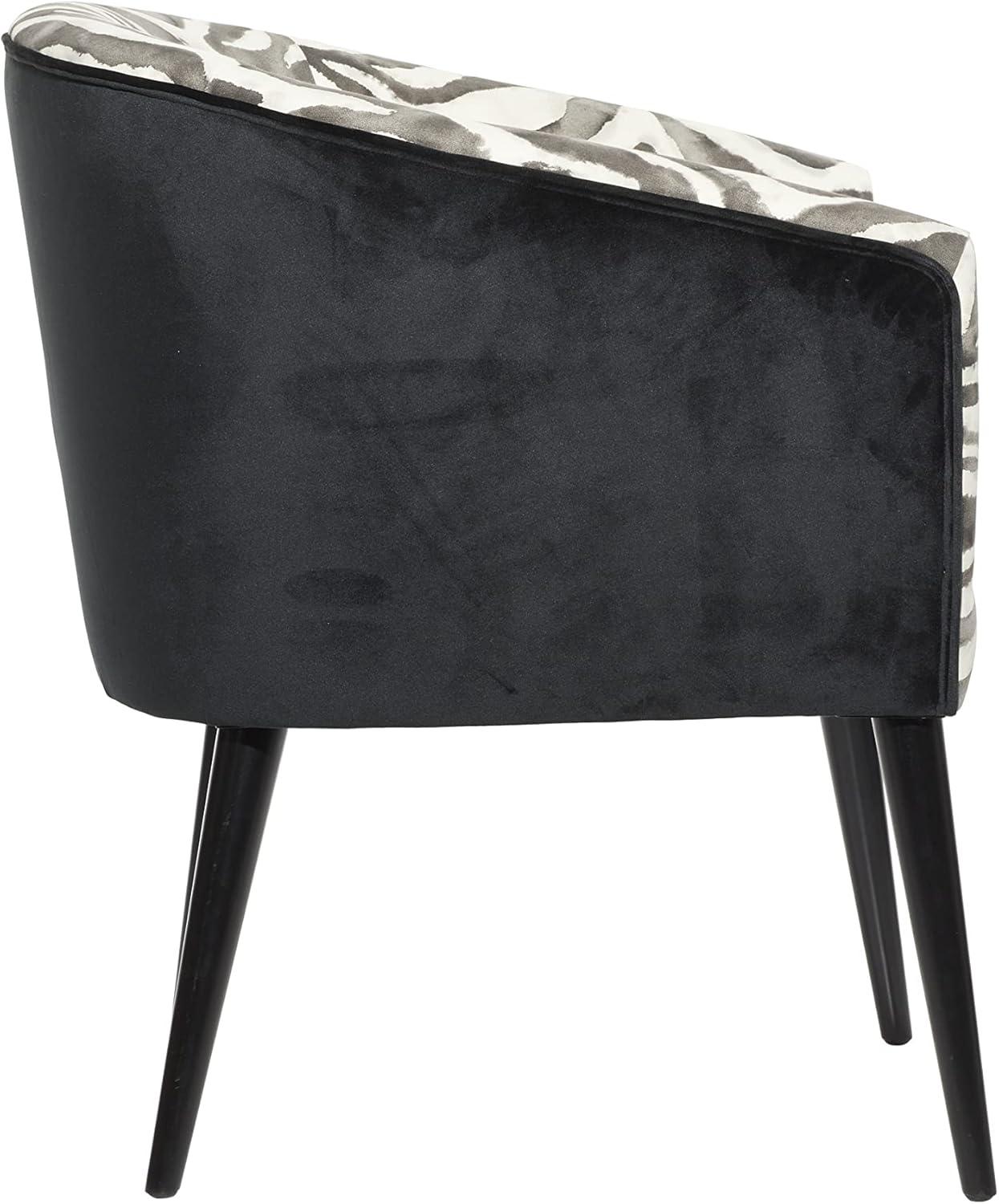 Black Velvet Zebra Print Wood Accent Chair