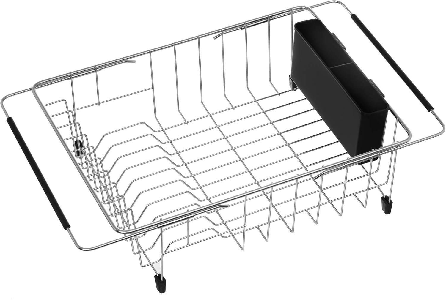 Expandable Stainless Steel Dish Drying Rack with Utensil Holder