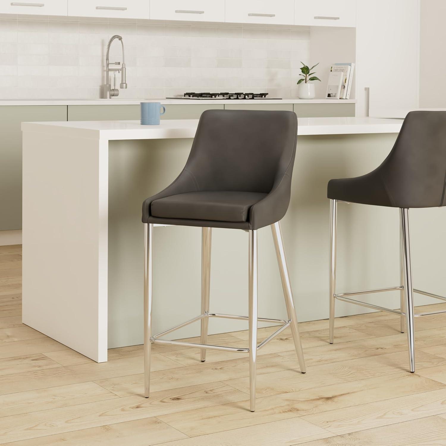 Meridian Furniture,Karina Grey Velvet Stool, Set of 2