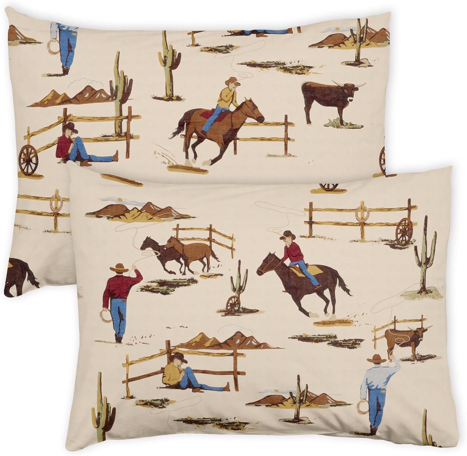 Wild West Cowboy Pillow Shams - 2 Pack Set (Set of 2)