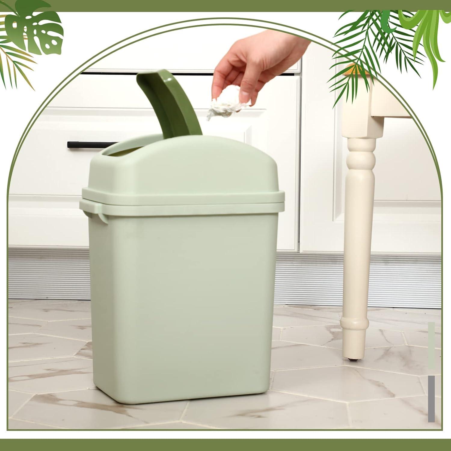 2 Pcs Bathroom Trash Can with Swing Lid Small Garbage Can Plastic Bathroom Trashcan Garbage Bin for Kitchen Waste Bedroom Room Outdoor (Green and Beige, 2.6 Gallon)