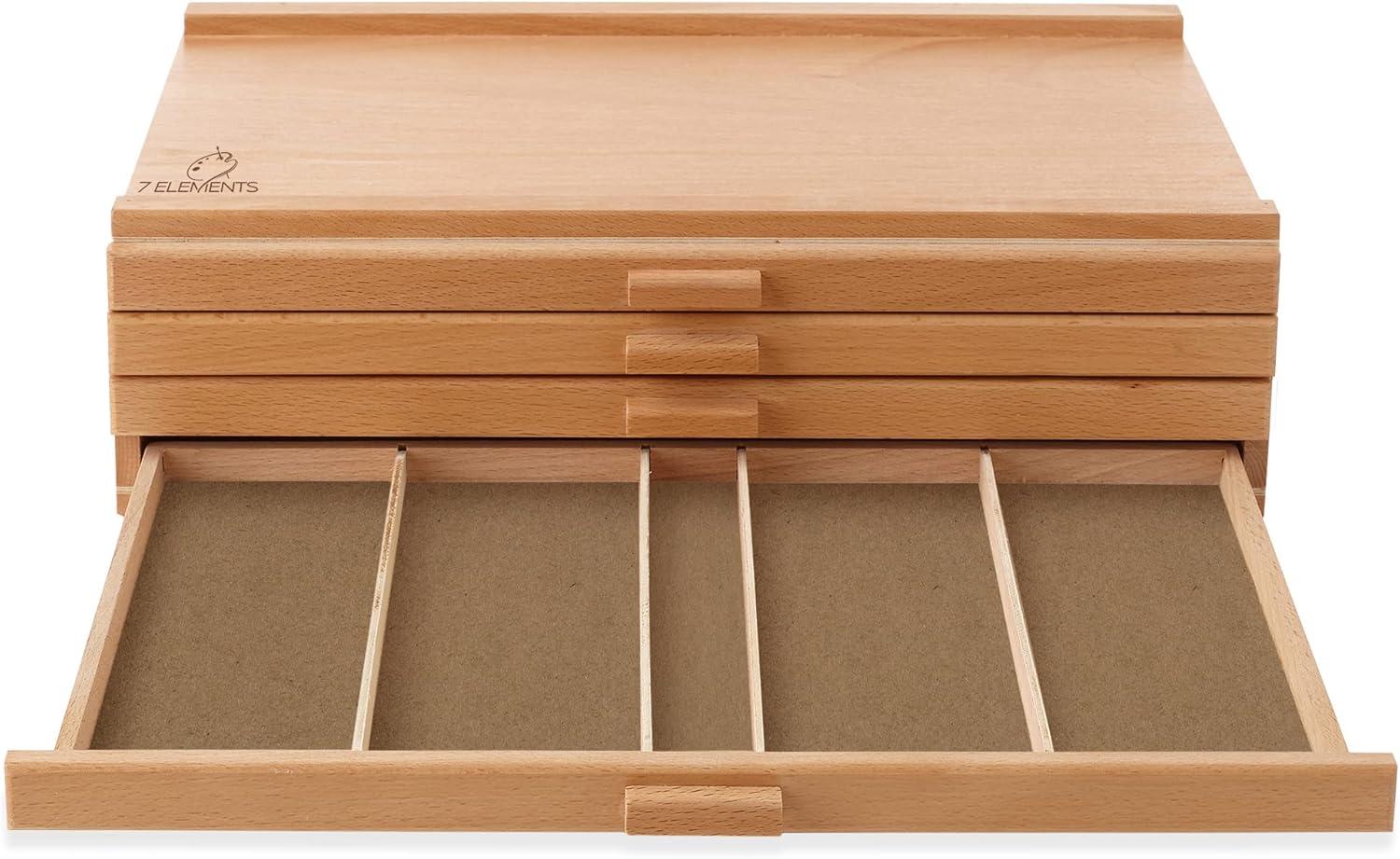 U.S. Art Supply 4-Drawer Artist Wood Pastel, Pen, Marker Storage Box - Elm Hardwood Construction, 5 Compartments per Drawer - Ideal for Pastels, Pens, Pencils, Charcoal, Blending Tools, and More