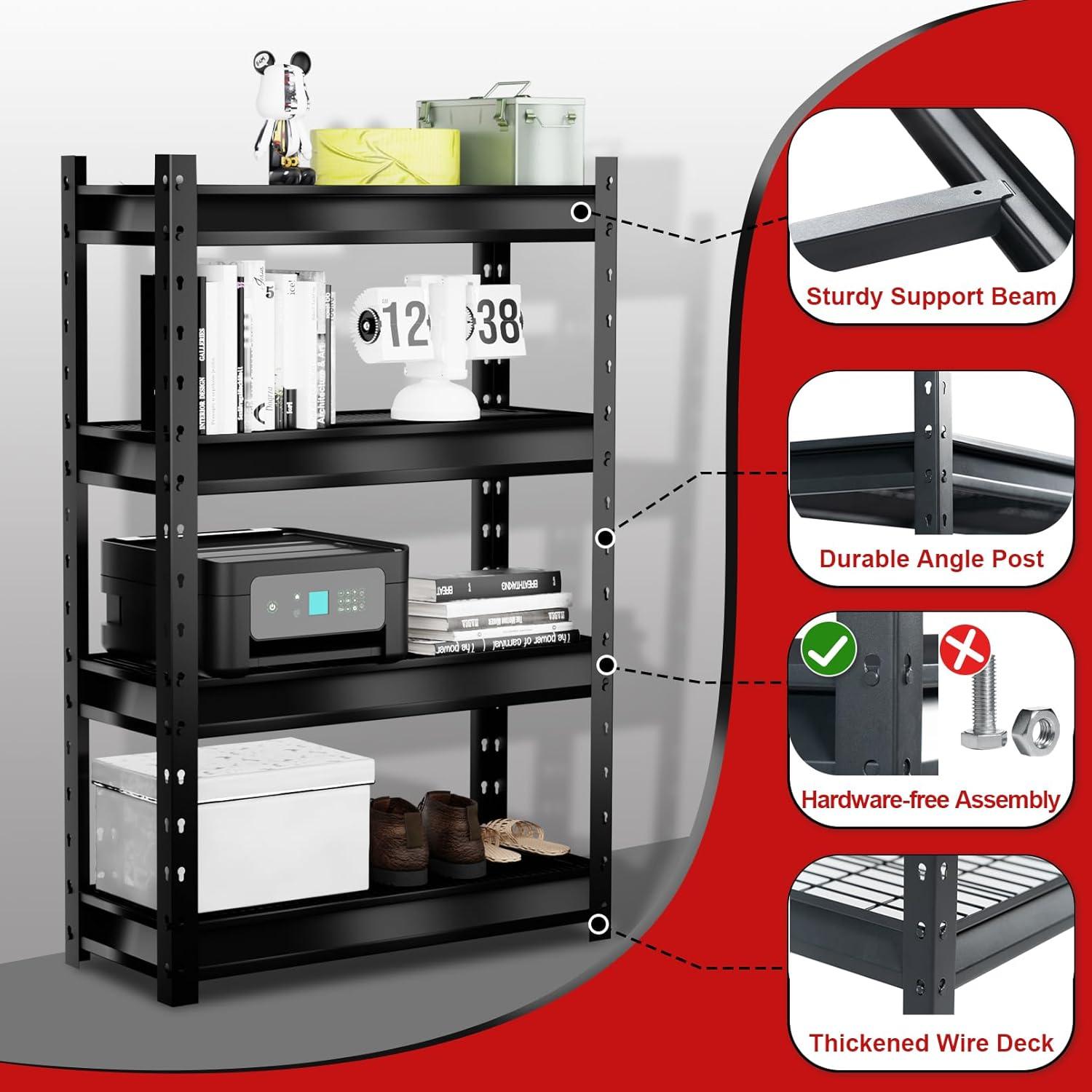 Shuntong Garage Shelving Heavy Duty Loads 6000LBS, 4 Tier Metal Storage Shelves 36" W x 14" D x 54" H, Adjustable Industrial Rack for Warehouse Basement Pantry, Dark Grey