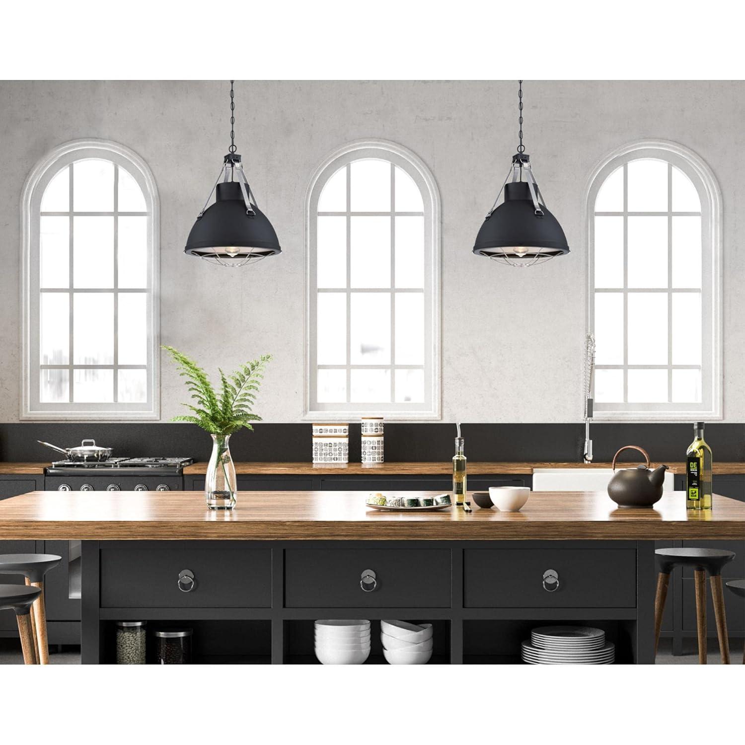 Westinghouse Lighting 6116300 Bartley One-Light Indoor Pendant with Dark Pewter Accents, Matte Black