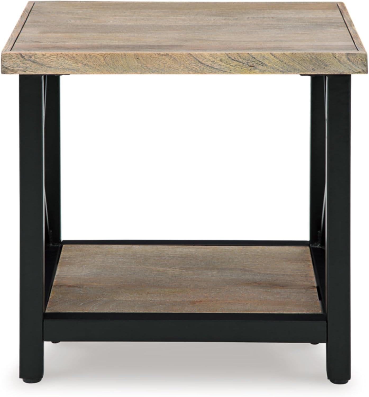 24'' Black and Brown Wood and Metal Rectangular End Table