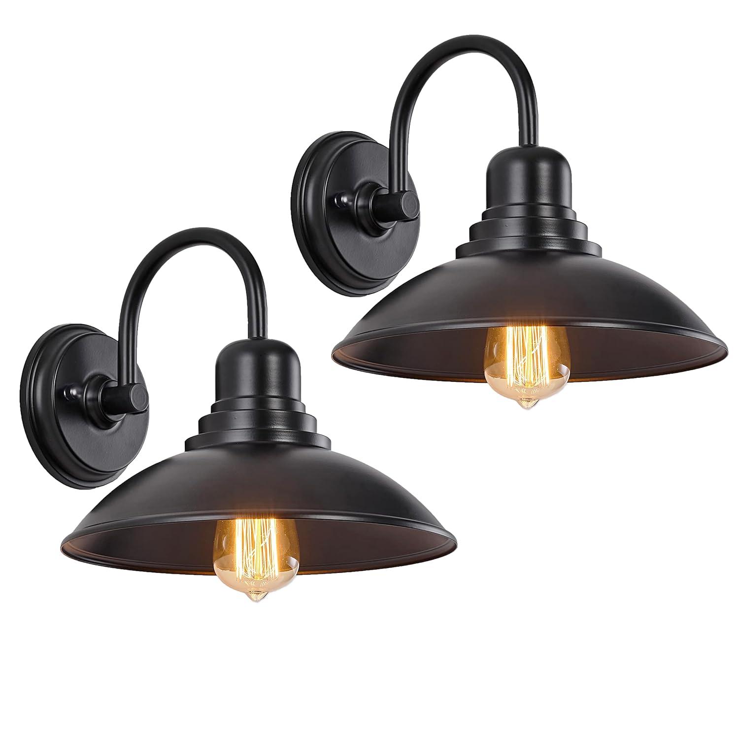 2-Pack Outdoor Wall Lights, Vintage Black Wall Sconces, Exterior Farmhouse Barn Light Fixtures, Indoor Wall Mount Lighting Fixtures, Anti-Rust Waterproof Exterior Light for Patio Porch Doorway Garage