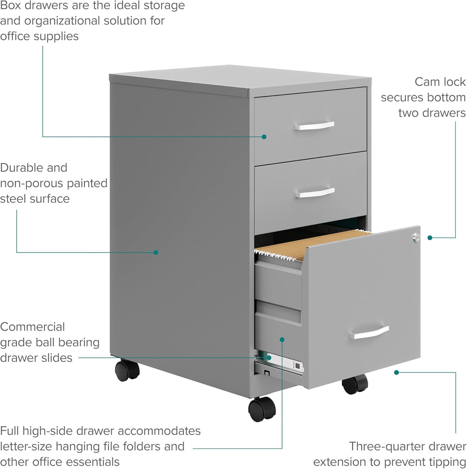 SoHo Silver 3-Drawer Mobile Pedestal File Cabinet with Lock