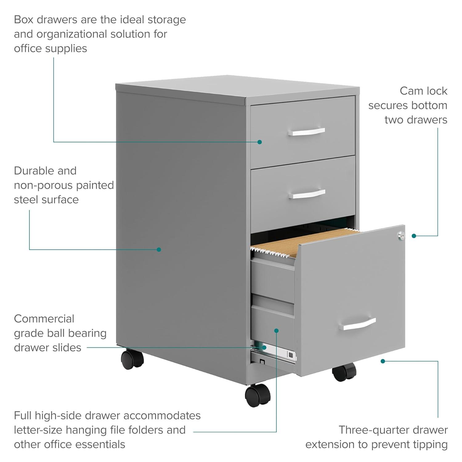 Space Solutions 18" Deep 3 Drawer Mobile Letter Width Vertical File Cabinet, Silver