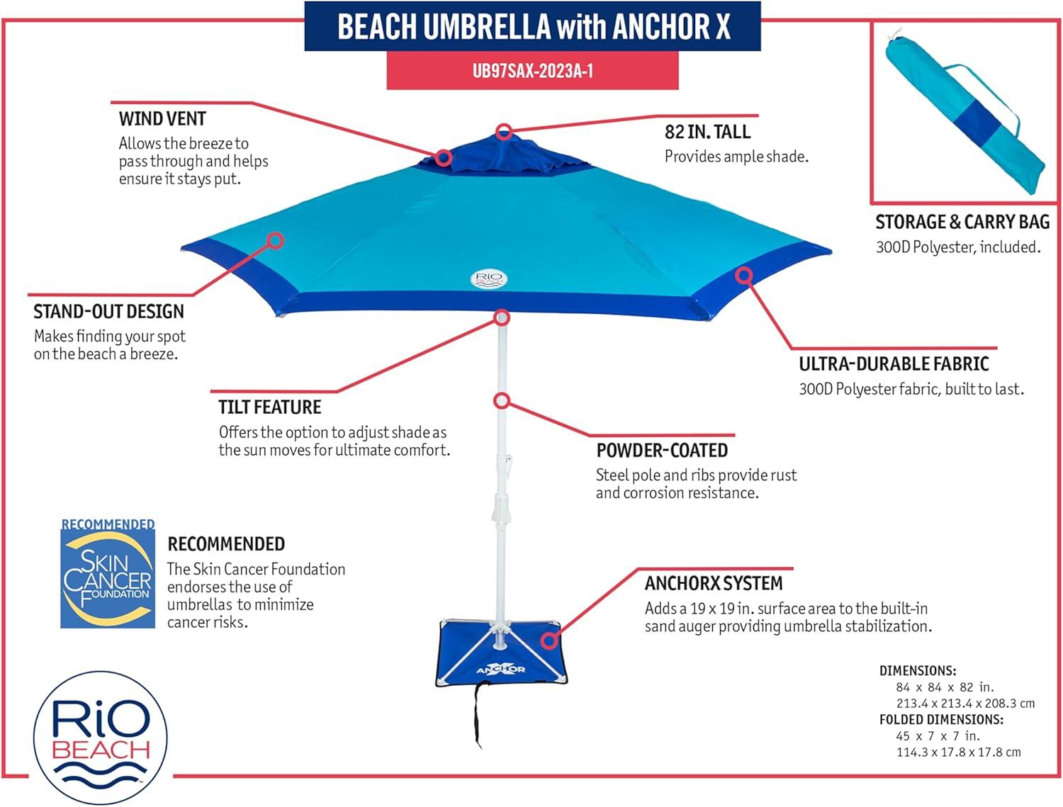 RIO BEACH 7 ft. Market Umbrella with ANCHORX™