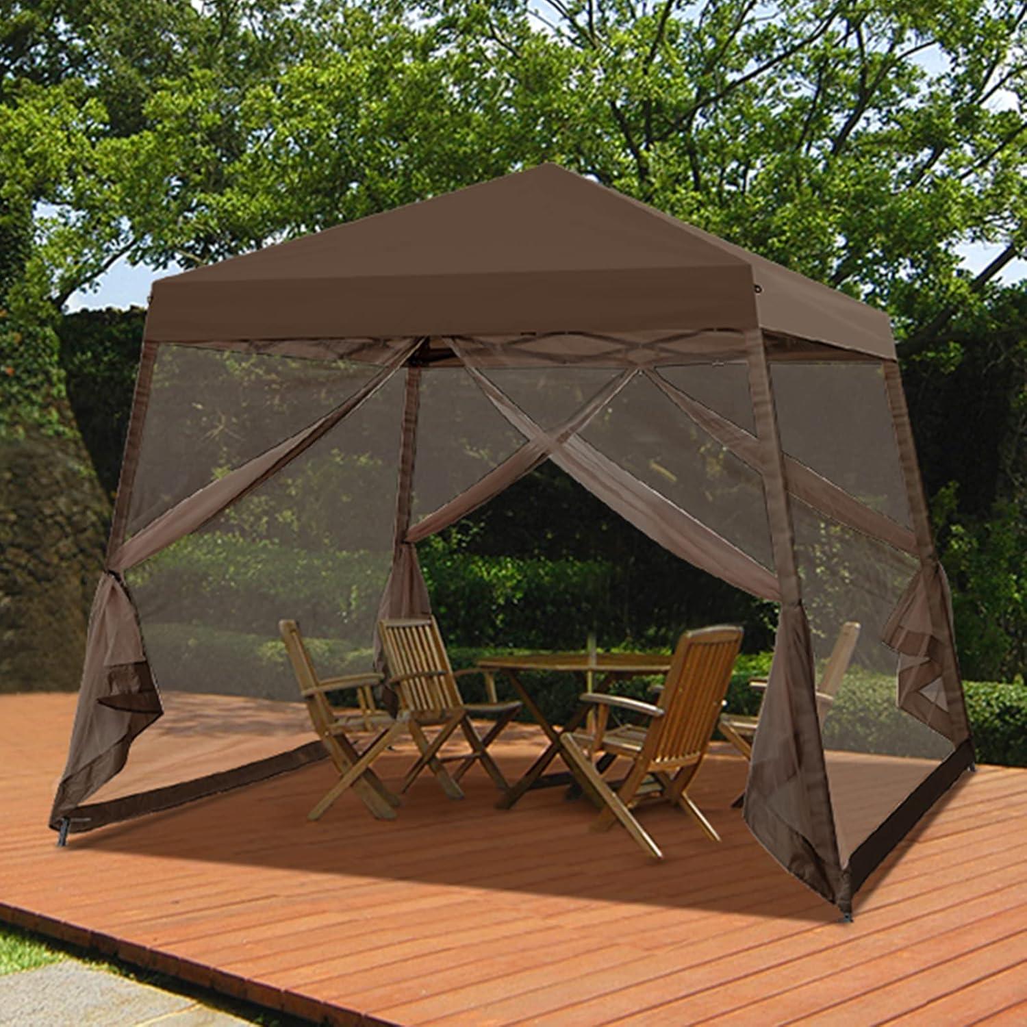 COOS BAY 10 Ft. W X 10 Ft. D Steel Pop Up Slant Leg Patio Gazebo With Netting