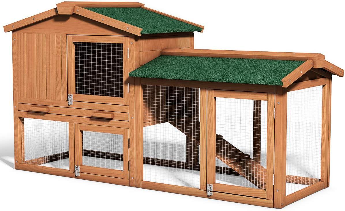 Large Wooden Chicken Coop with Ramp and Removable Tray, 58 inches