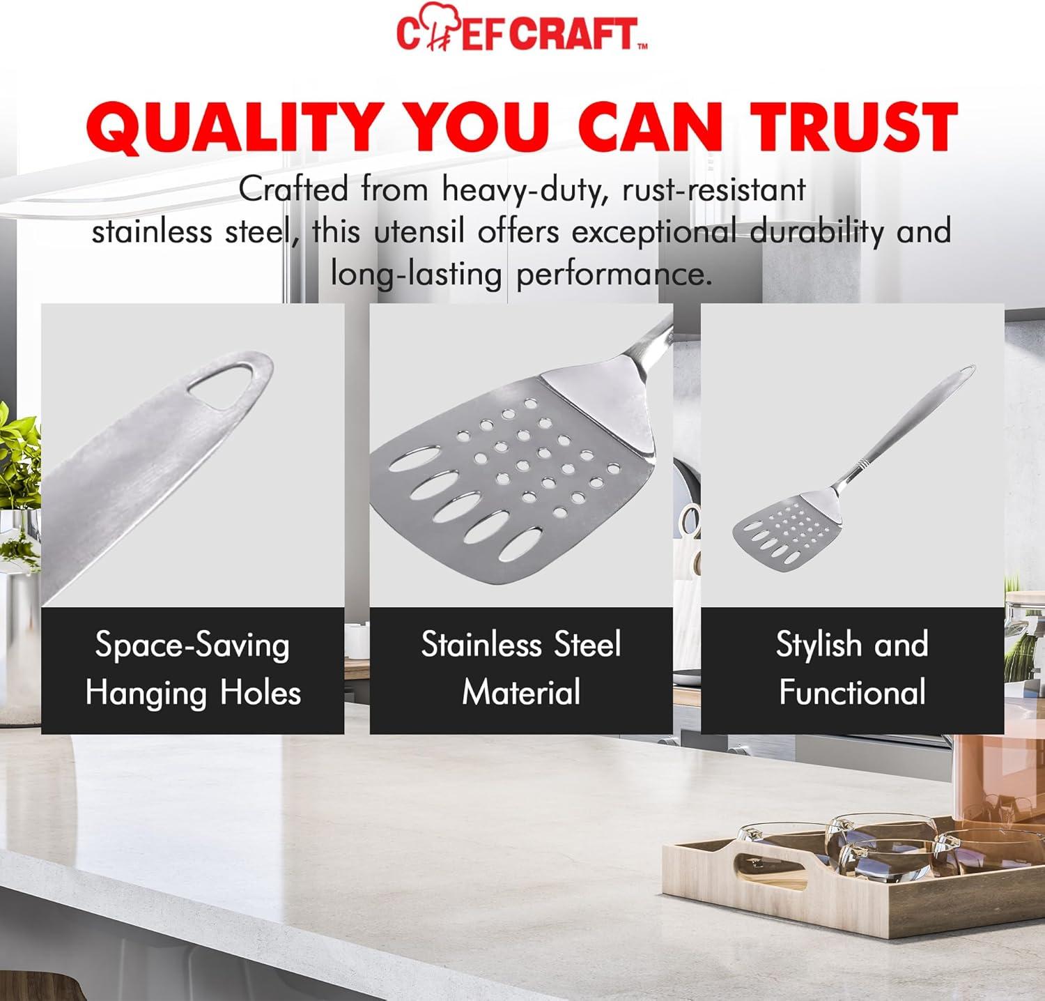 Chef Craft Select Slotted Turner/Spatula, 13.5 inch, Stainless Steel