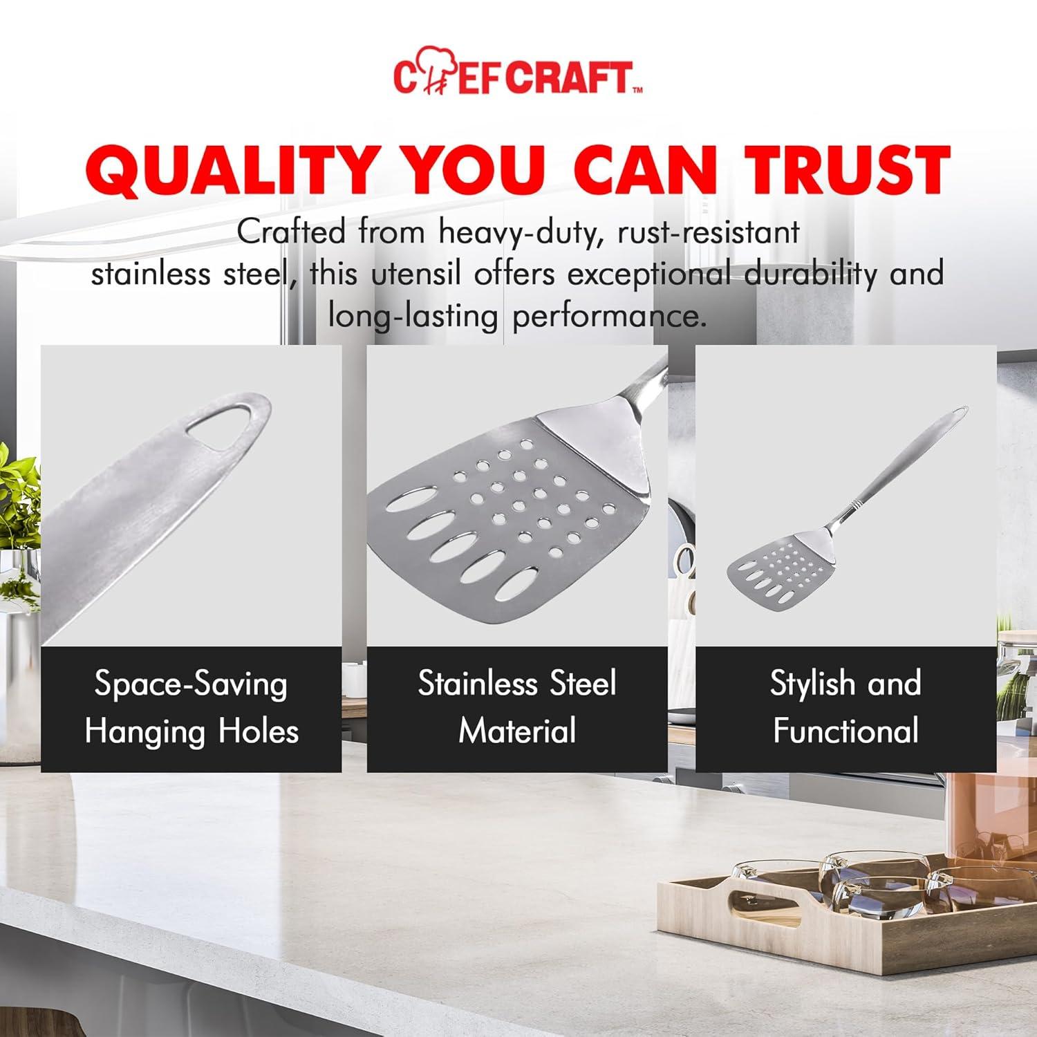 Chef Craft Select Slotted Turner/Spatula, 13.5 inch, Stainless Steel