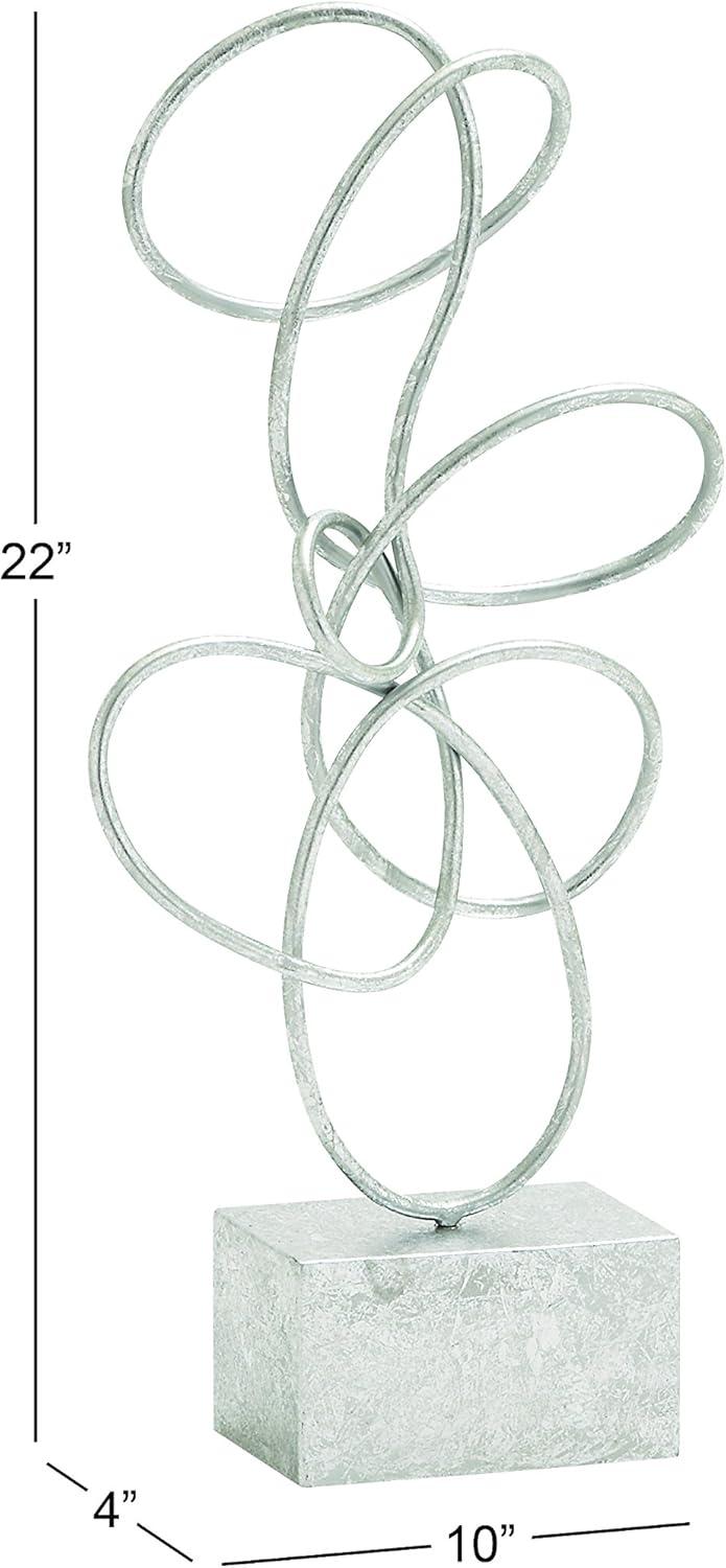 10" x 22" Silver Metal Swirl Abstract Sculpture, by DecMode