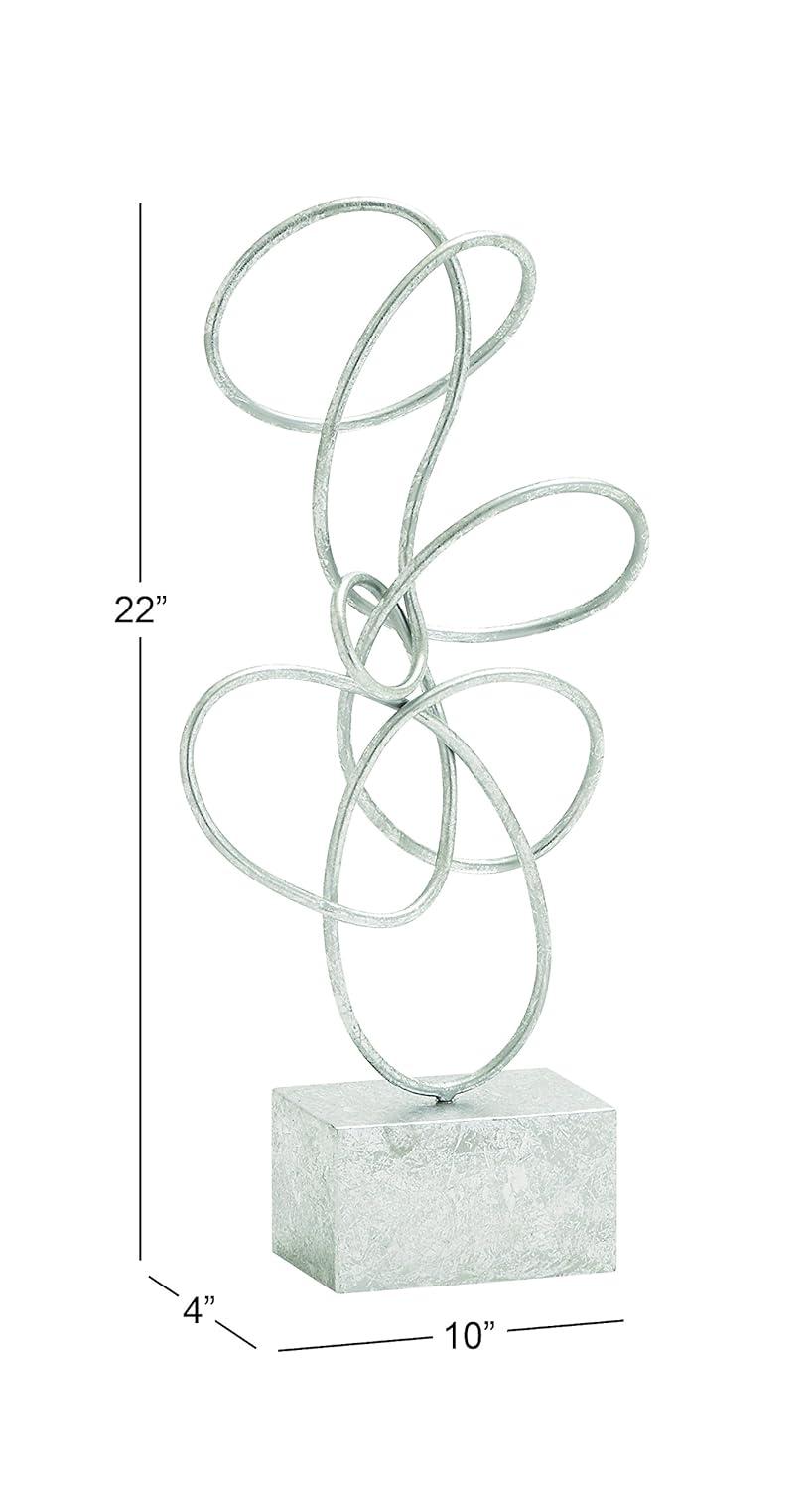 10" x 22" Silver Metal Swirl Abstract Sculpture, by DecMode