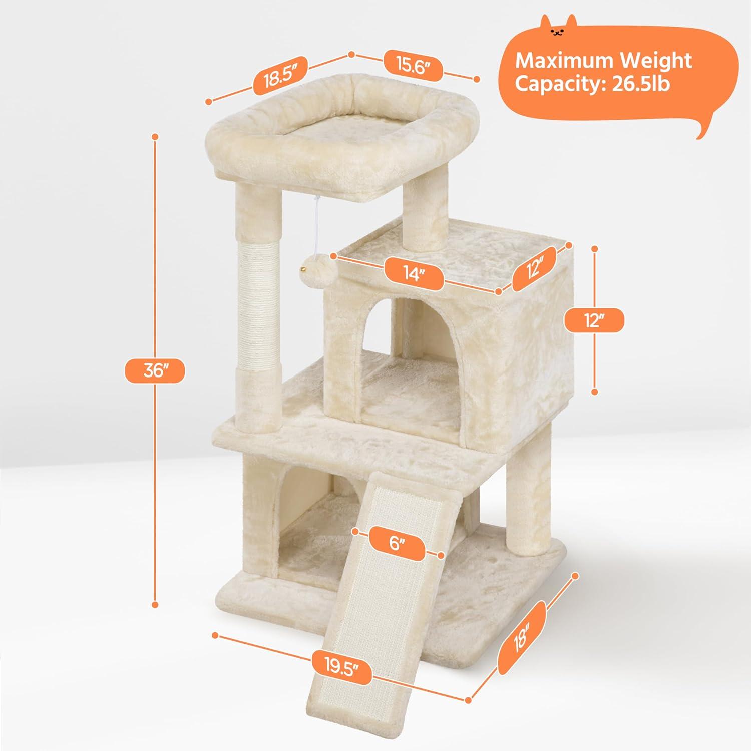 ZENY 36-in Cat Tree & Condo Scratching Post Tower, Beige