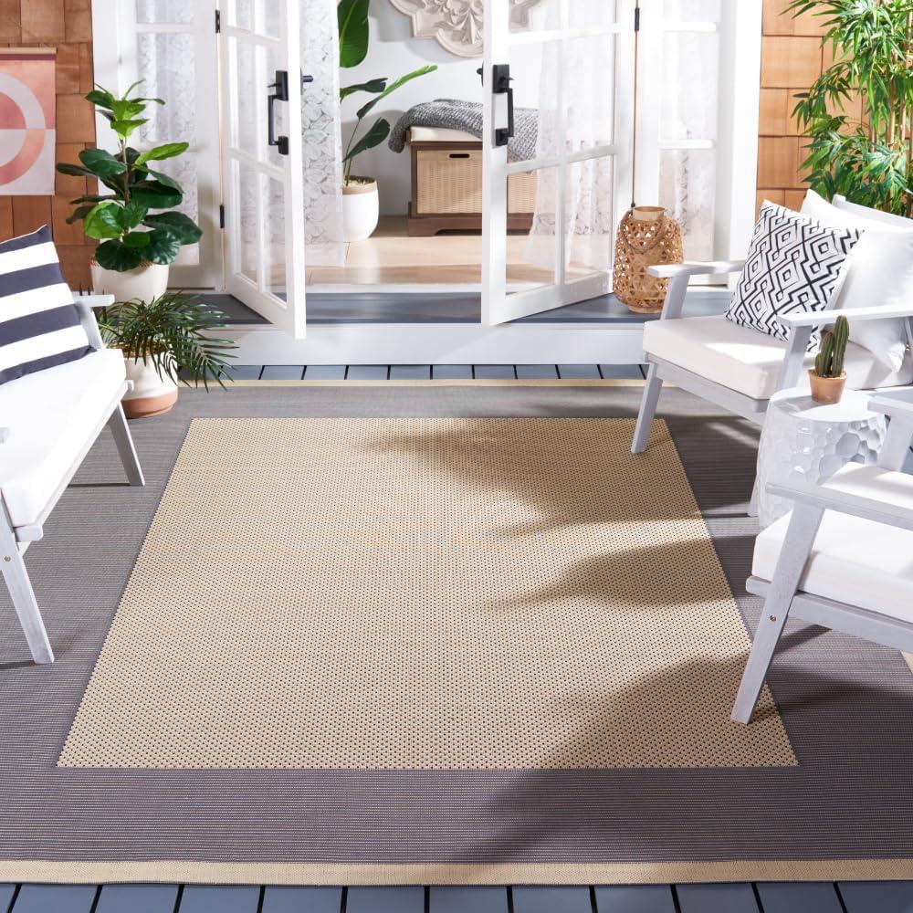 SAFAVIEH Courtyard Justine Striped Border Indoor/Outdoor Area Rug, Grey/Cream, 8' x 11'