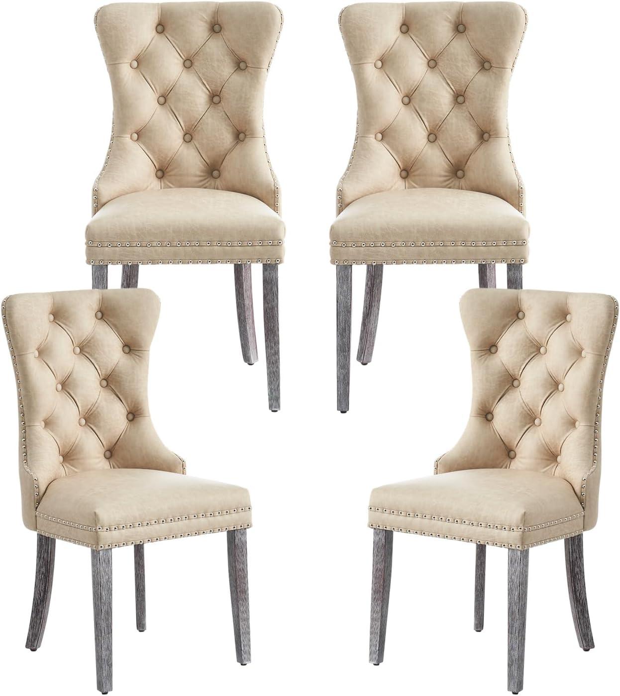 ODUSE-DAILY Beige Velvet Dining Chairs Set of 4, Kitchen & Dining Room Chairs, Tufted Dining Chairs, FabricUpholstered, Solid Wood, Sillas De Comedor (Beige, 4 Pcs)