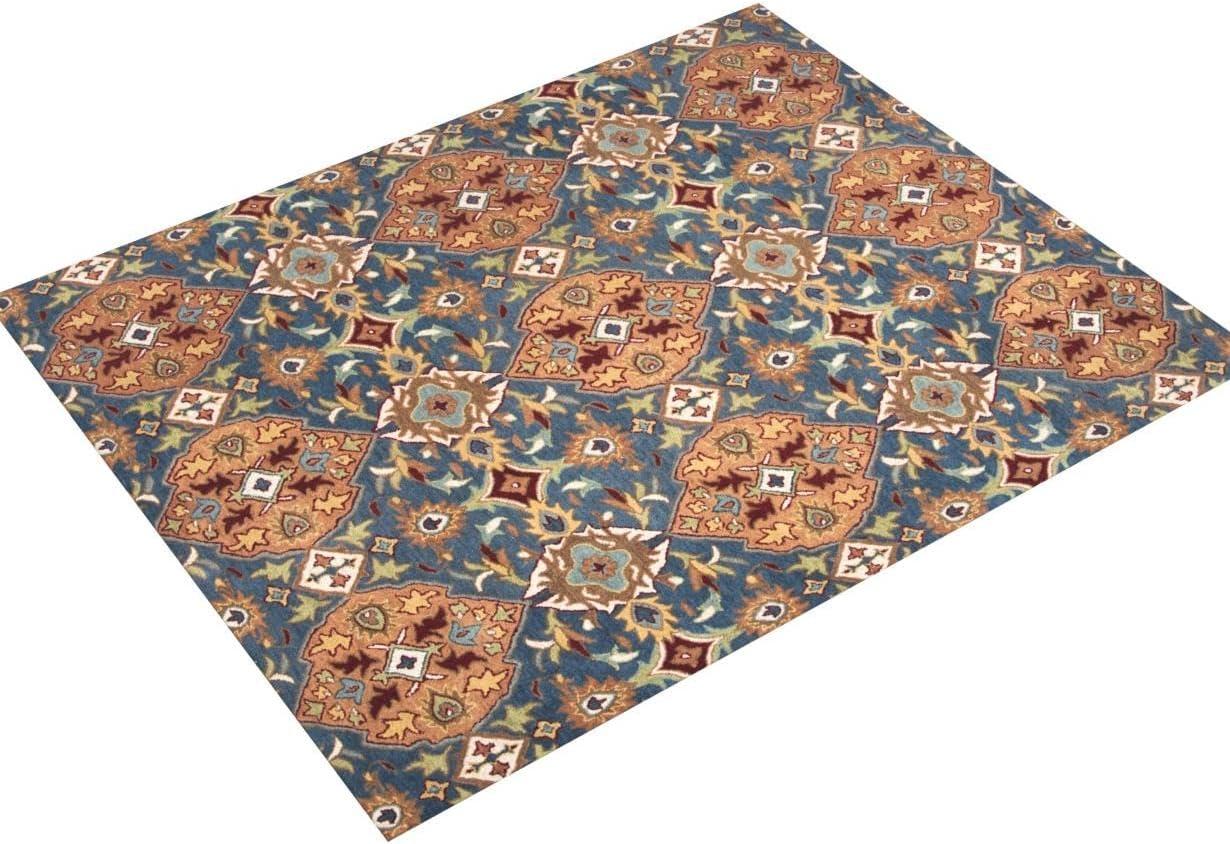 SAFAVIEH Heritage Reanna Geometric Floral Wool Area Rug, Camel/Blue, 8' x 10'