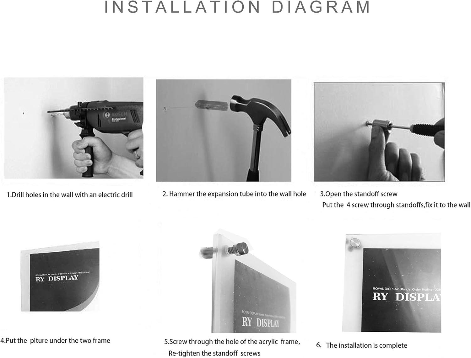 11x14 Floating Acrylic Picture Frame with Chrome Standoff Double Panel Wall Mount Photo Frame for Picture Up to inches (11x14)