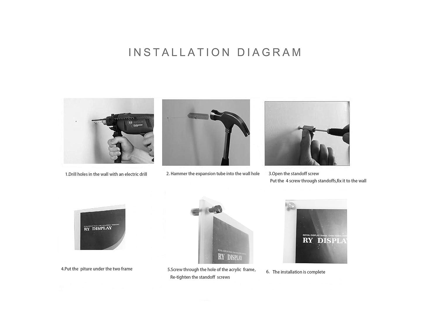 11x14 Floating Acrylic Picture Frame with Chrome Standoff Double Panel Wall Mount Photo Frame for Picture Up to inches (11x14)