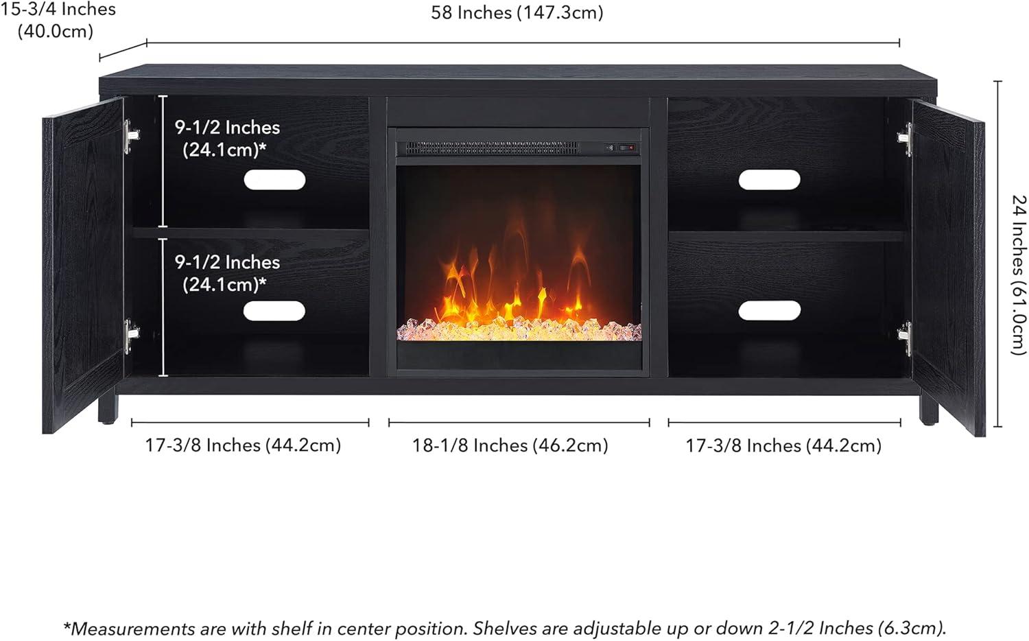 Evelyn&Zoe Granger Rectangular TV Stand with Crystal Fireplace for TV's up to 65", Black