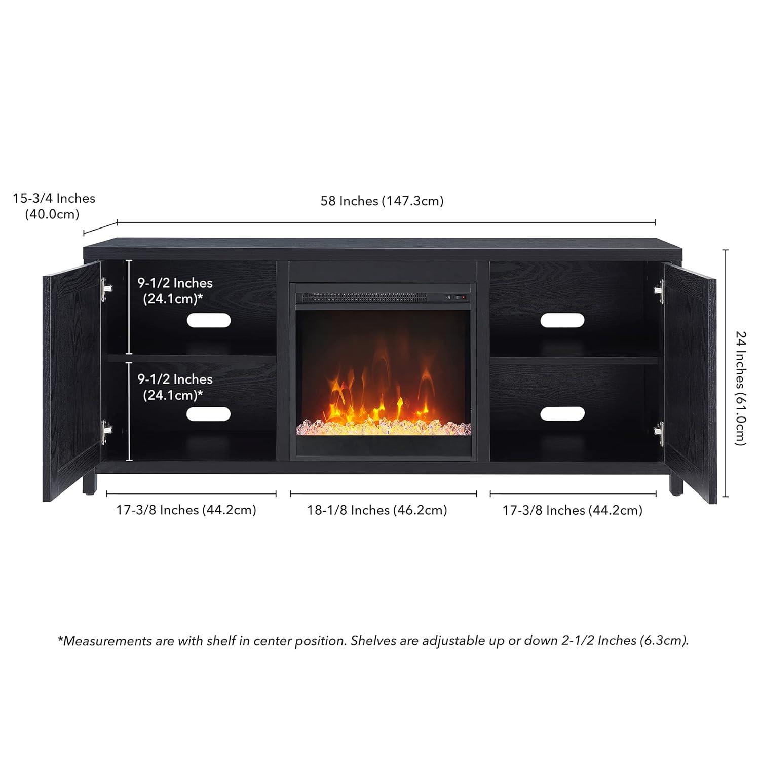 Evelyn&Zoe Granger Rectangular TV Stand with Crystal Fireplace for TV's up to 65", Black