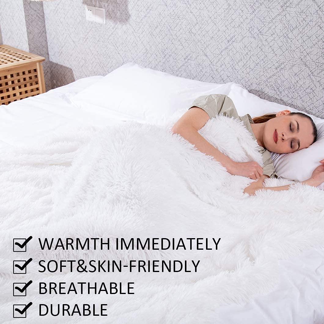 YUSOKI Twin Size Faux Fur Throw Blanket(White,60" x 80"),Whithout Pillows,Winter Lightweight Plush Fuzzy Soft Cozy Microfiber Comfy Bed Blanket for Women Kids Girls Couch Sofa Washable