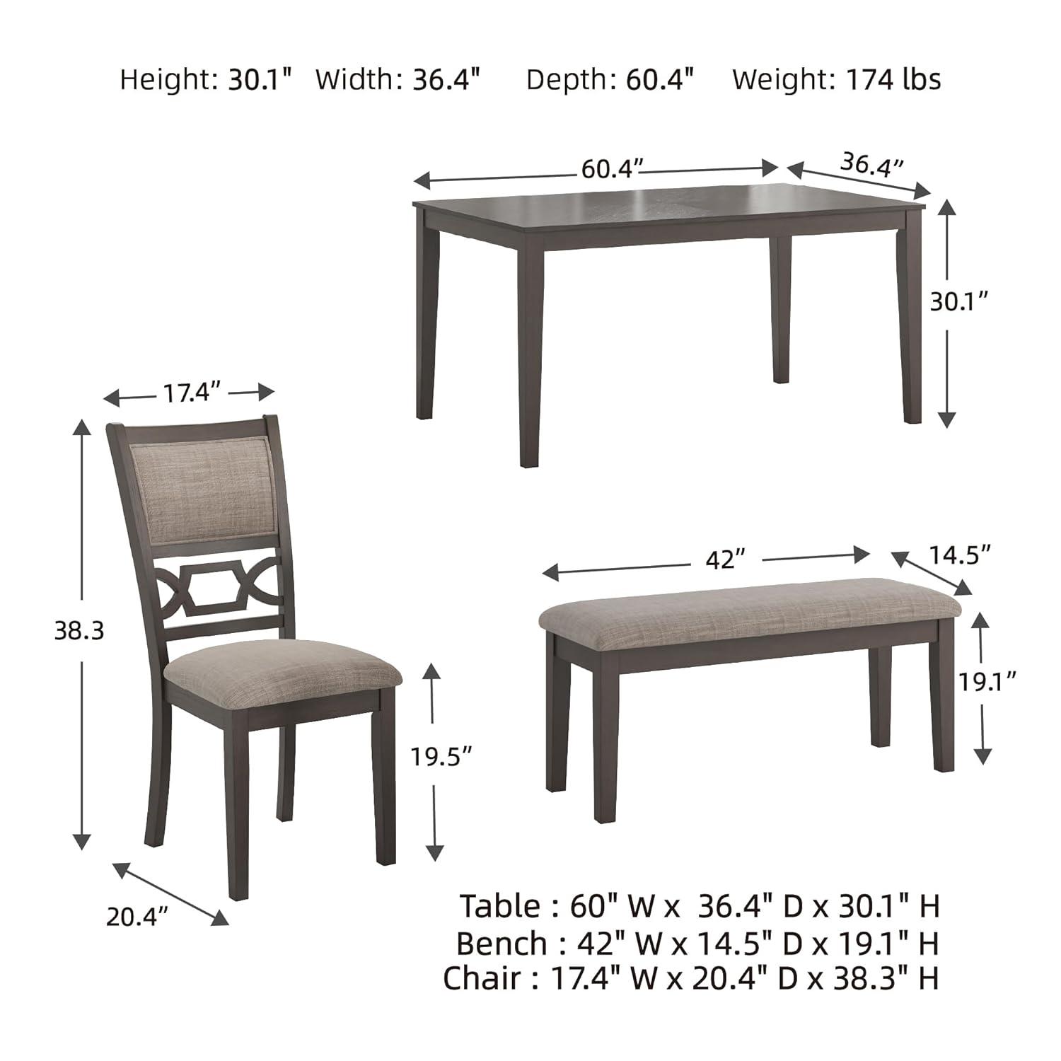 Gray Transitional Rectangular Dining Table Set with 4 Chairs