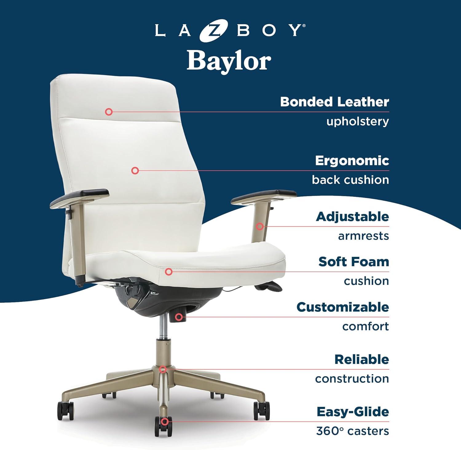 La-Z-Boy Baylor Bonded Leather Adjustable Ergonomic Executive Office Chair with Lumbar Support