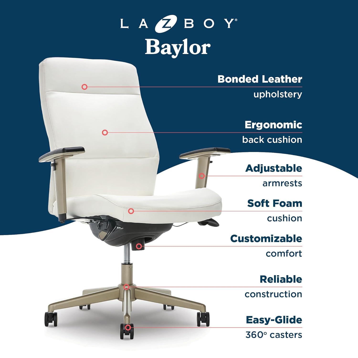 La-Z-Boy Baylor Bonded Leather Adjustable Ergonomic Executive Office Chair with Lumbar Support
